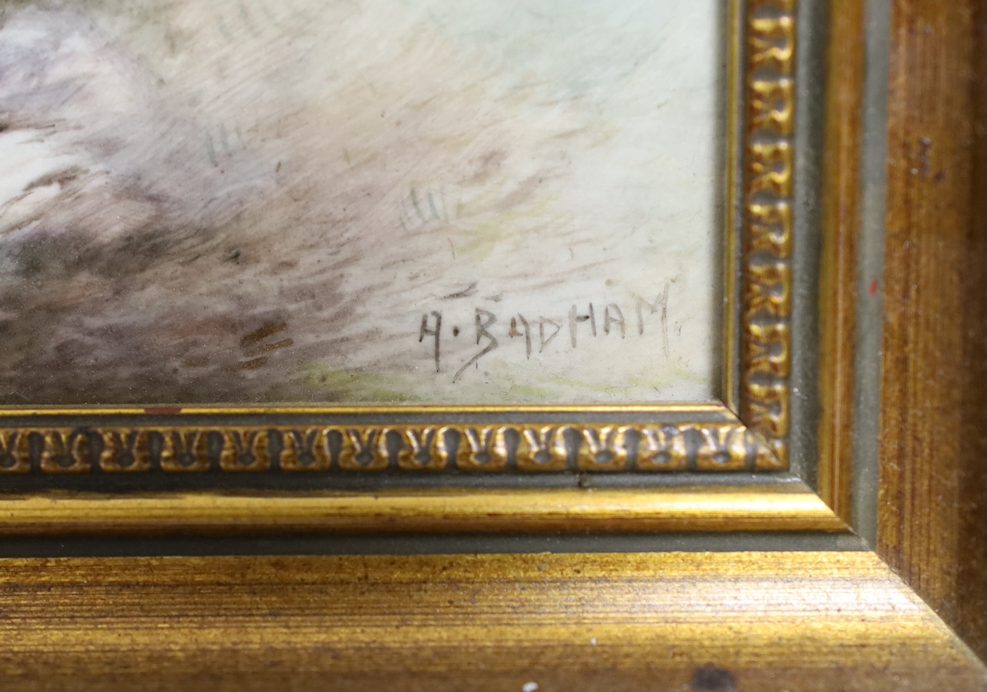 A Royal Worcester plaque hand painted with pheasants, signed A Badham, overall 20 x 24cm